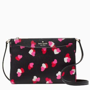 NEW Kate Spade Rory Leather Crossbody in Black with Pink, Red & White Hearts